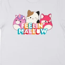 Squishmallows Feelin' Mallow Rainbow Block Text Crew Neck Short Sleeve Women's White T-shirt