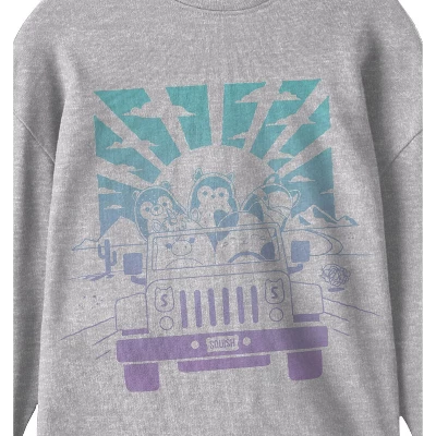 Squishmallows Car Ride Crew Neck Long Sleeve Gray Youth Tee