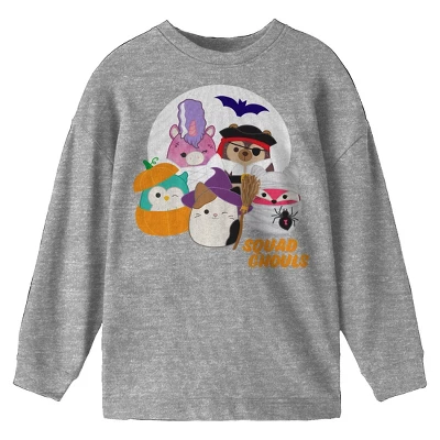 Squishmallows Halloween Squad Ghouls Youth Heather Gray Long Sleeve Tee - Image 2
